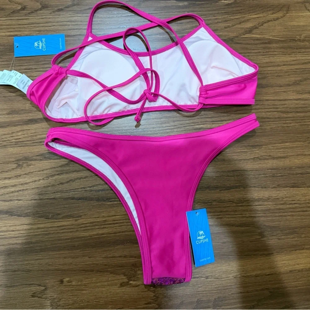Cupshe Fuchsia Sequin Two-Piece Bikini